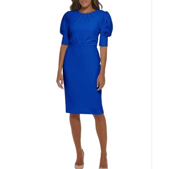 Calvin Klein Puff Sleeve Knee Length Dress NWOT - Picture 1 of 5